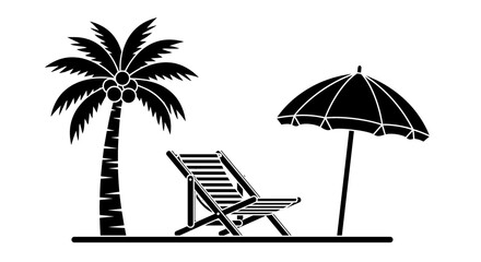 Beach scene with chair and umbrella on beach. Vacation, relaxation, tropical, sun, sand, sea