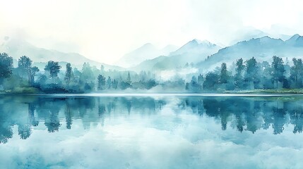 Misty mountain lake landscape