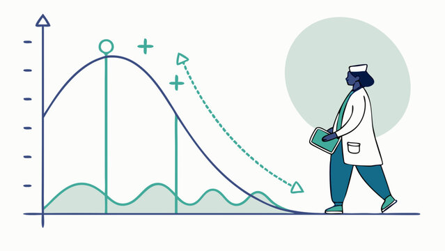 Doctor analyzes declining graph trends with medical data isolated on white background