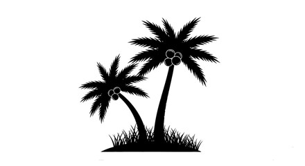 Obraz premium Palm trees silhouette with coconuts and grass. Tropical summer, nature, paradise, vacation.