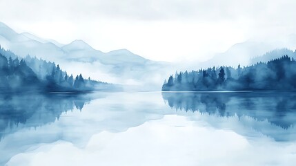 Misty mountain lake landscape