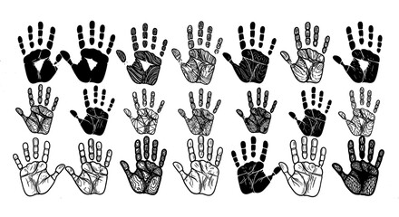 A diverse collection showcasing hand prints representing global community and cultural diversity, symbolizing unity and inclusion across the world