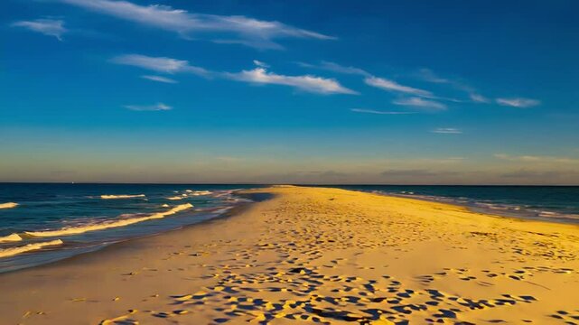 Scenic view of holbox island beach at sunset with calm sea and wispy clouds