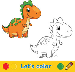 Fototapeta premium Coloring book or page for kids Colorful and Outline Dinosaur illustration