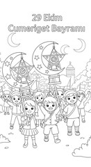 Children celebrating republic day with traditional lanterns and flags isolated on transparent background