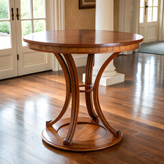 Round dining table, farmhouse table, rustic furniture, modern rustic, wooden table, pedestal base, curved legs, casual dining, small dining table, kitchen table, living room furniture, home decor, int