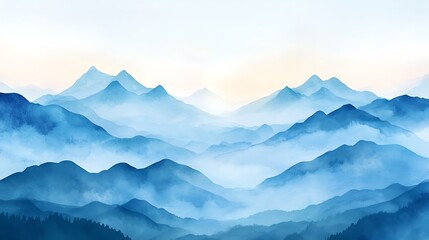 Misty mountain range watercolor landscape