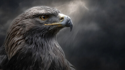 Fototapeta premium Majestic Bald Eagle with Vibrant Blue and Red Lighting on Black Background