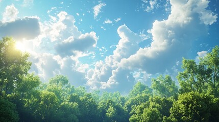 After the rain, the sunlight shines through the clouds and onto the earth