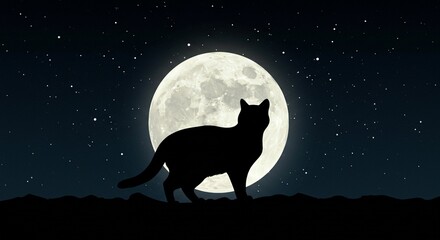 Cat silhouette under full moon