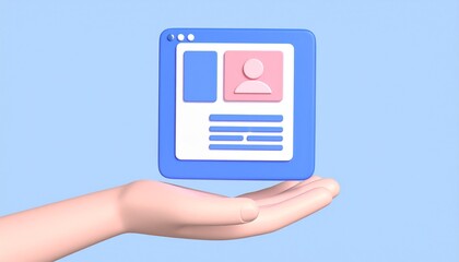 3D resume document icon floating above hand