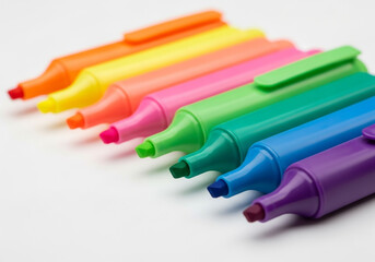 Colorful felt tip pens arranged for drawing and school use