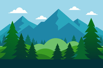 beautiful pine forest mountain panorama landscape