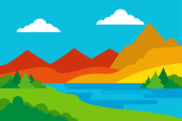 Naklejka premium picturesque panoramic landscape color illustration