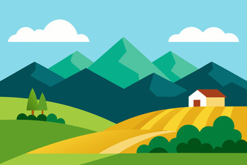 Fototapeta premium rural landscape mountains hills fields nature