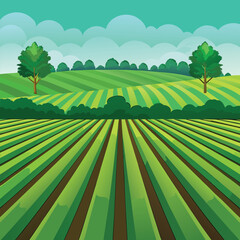 Obraz premium Seamless Green Field Planting Agriculture Lines Background