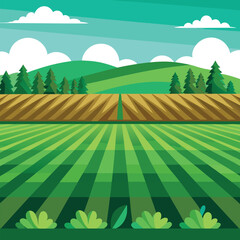Obraz premium Seamless Green Field Planting Agriculture Lines Background
