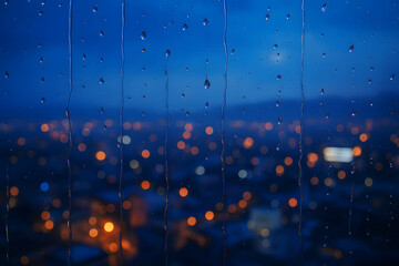 Raindrops on window overlooking city lights image