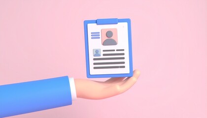 3D resume document icon floating above hand