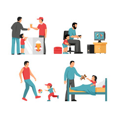 Fatherhood Journey Vector Illustrations Capturing Moments of Parenthood with Children.