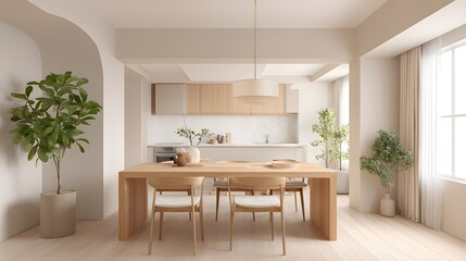 Open Plan Kitchen Mock-up with Dining Table