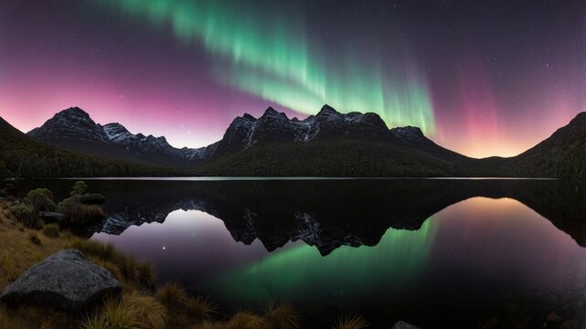 Aurora Australis Illuminates Tasmanian Lake