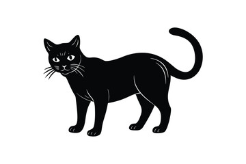 Silhouette vector art illustration of a black cat with arched back.eps