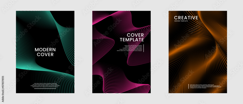 Canvas Prints minimal abstract covers set. colorful waves background bundle with lines styles decoration on dark s