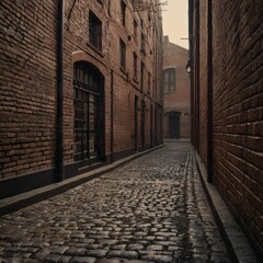 Fototapeta premium A pencil drawing of a deserted alleyway, with intricate details on the cobblestones and brick walls.