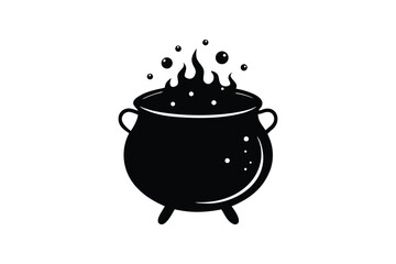 Silhouette vector art illustration of a cauldron bubbling with potion.eps