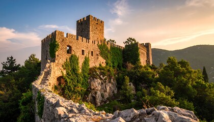 Obraz premium Ancient Castle on a Sunny Hillside.