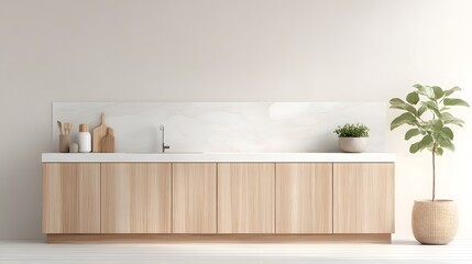 Minimal Woodgrain Kitchen Mock-up with Seamless Panels