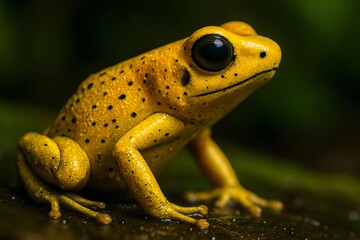 Fototapeta premium Golden poison frog resting on a leaf in the rainforest