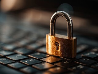 Golden Padlock on a Keyboard Symbolizing Digital Security and Protection