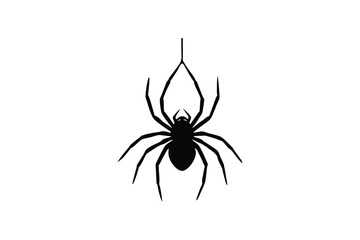 Silhouette vector art illustration of a spider hanging from web thread.eps