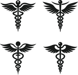 Set of caduceus symbol illustration silhouette vector