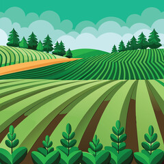 Obraz premium Seamless Green Field Planting Agriculture Lines Background