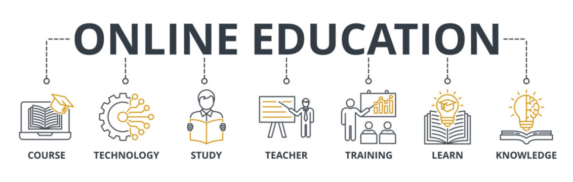 Online Education web banners concept vector illustration with keywords and icons