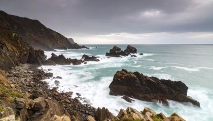 Obraz premium Cliffside Ocean View under Grey Sky