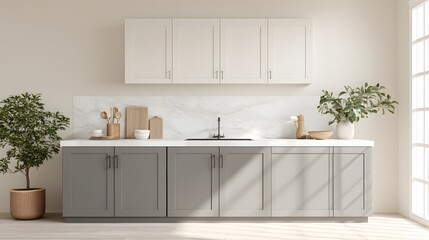 Two-Tone Kitchen Cabinets Mock-up in Gray and White