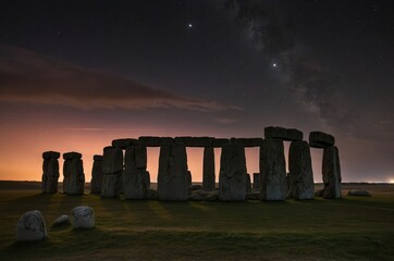 Blood-Moon Eclipse Over Stonehenge Silhouette