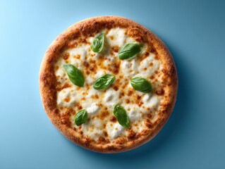 Pizza with Mozzarella and Basil on Blue Background for Food Photography and Recipe Ideas