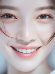 Close-up of a smiling young woman Extreme close-up of a woman with natural makeup Smiling woman showing her teeth