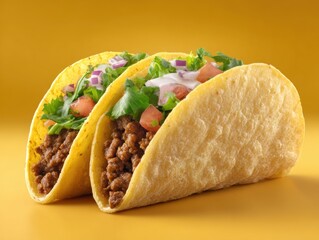 Tacos food photography presents delicious beef filling, fresh toppings in crunchy shell to highlight a tasty meal