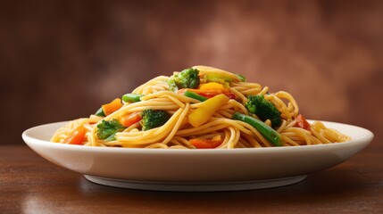 Vegetable Lo Mein Noodles Dish with Colorful Fresh Ingredients for Healthy Meal