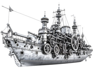 Steampunk Warship 3D Illustration