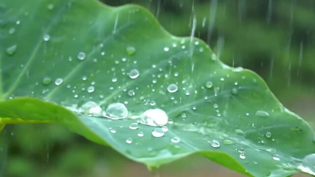 Raindrops Dancing on a Taro Leaf, Cinematic Macro - AI Generated
