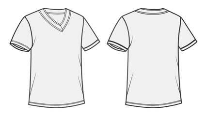 Modern vector illustration of a gray and white T-Shirt Mockup with both front and back, blank white V-neck t-shirt template, easily editable and scalable.