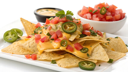 Nachos Corn Chips With Toppings On White Background Mexican Snack Food
