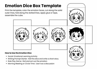 Feelings and Emotions Dice Box Template | SEL Activity for Kids | Writing Prompt Starter | Role Play Game | Coloring Craft for Classroom
